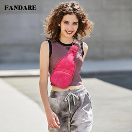 FANDARE Sling Bag for Women PU Leather Chest Crossbody Pack Sling Chest Belt Bag with Adjustable Wide Strap Multipurpose Fanny Packs for Outdoors Workout Traveling Hiking Shoulder Bag Rose Red