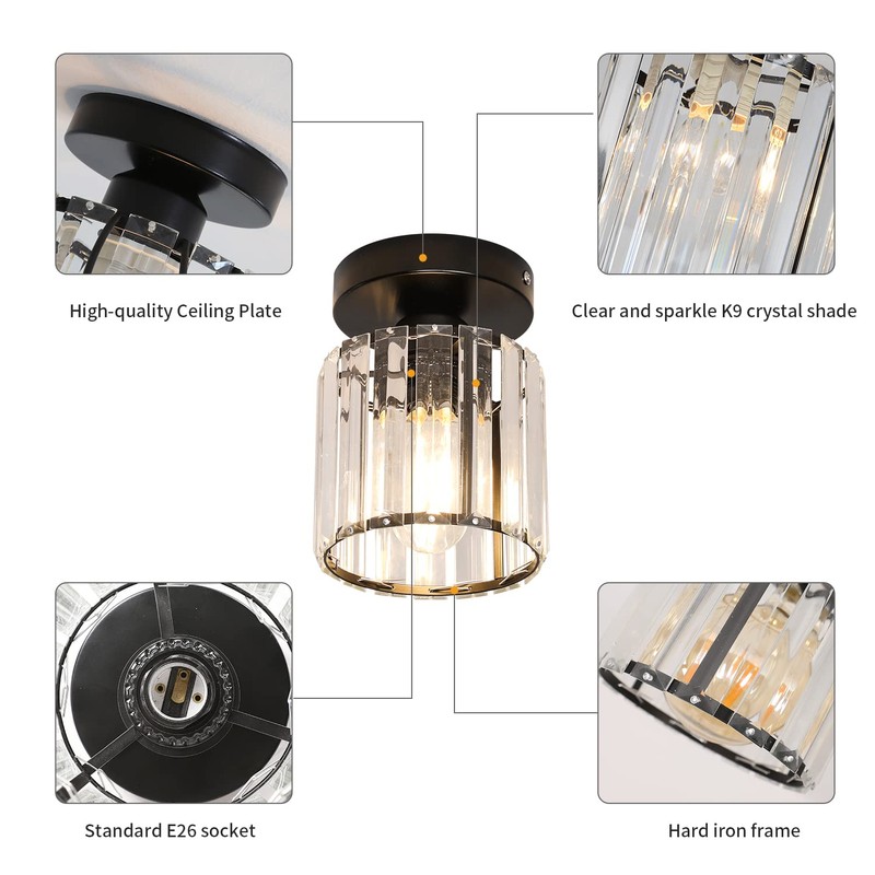 Goeco 2 Pack Crystal Ceiling Light, Modern Industrial Semi Flush