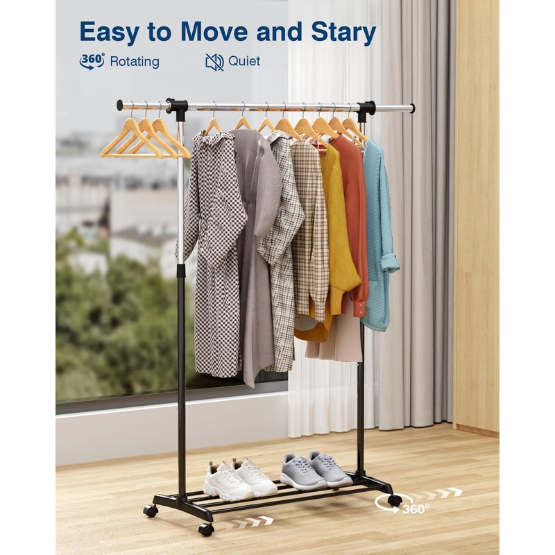Whitmor Deluxe Adjustable Garment Rack - Rolling Clothes Organizer -