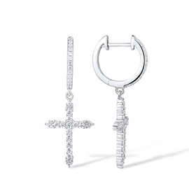 Santuzza 925 Sterling Silver Handmade Cross Simulated Diamonds Cubic Zirconia Dangle Earrings for Women