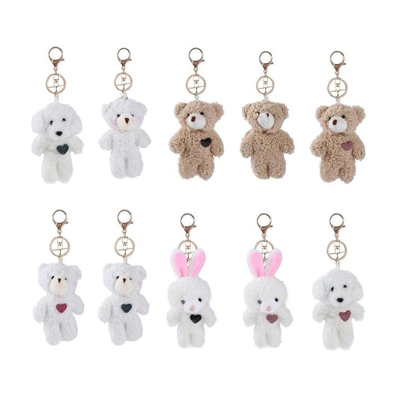 DPWOUM Brown Bear Pink Heart Keychain, Keychain Soft Cotton Key