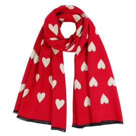 GERINLY Sweet Scarf with Love Heart Print Warm Neck Wraps for Women Chic Valentine's Gift for Lovers Romantic Love (Red)