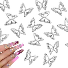 Taicols 100pcs 3D Butterfly Nail Charms, Alloy Butterfly Nail Art Charms Hollow 3D Butterfly for Nails Decoration Supplies DIY Manicure Design Women Girls Alloy Rhinestones Butterfly Metal Crystal Studs Jewelry Design for Salon Home Acrylic DIY (Silver)