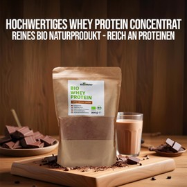 RheinNatur Organic Whey Protein Powder Cocoa 900 g - Protein Powder with Organic Cocoa Powder & No Soy - 100% Organic Whey Protein for Protein Shakes