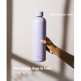KIVY Stainless Steel Insulated Water Bottle 32oz | Leak Proof BPA-Free Metal Water Bottle - Stainless steel water bottle stainless steel - Slim water bottle no straw - Blue water bottle screw top