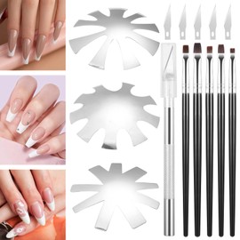 Tucnoeu 3 Pieces French Tip Cutter Nail Manicure Edge Trimmer French Nail Trimmer Smile Line Cutter With 5pcs Brush, 1pcs Cutting Knife,5 Spare Blades