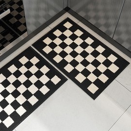 GIB Kitchen Rugs Mats for Floor Set of 2, Non Slip/Skid Kitchen Runner Rugs, Super Absorbent Machine Washable Soft Standing Mats for Kitchen Decor Laundry Sink, Black Cream Checkered