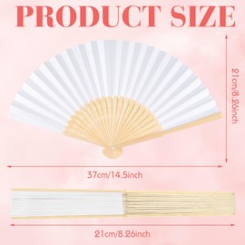 BOUBONI 12 Pieces White Hand Held Bamboo Folding Fans Paper Fans Handheld for Women Foldable Girls Wedding Decoration Church Home Party Favors Summer