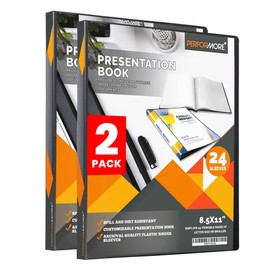 PERFORMORE Presentation Folder, 24 Pocket Presentation Display Book (Black) with Plastic Sleeves, 48 Pages Capacity for 8.5" X 11" Sheet Size Paper, Portfolio and Sheet Protector Binder (2)