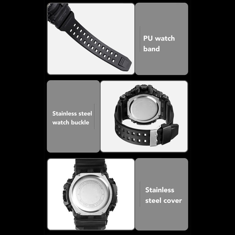 Men Digital Watch Waterproof Stopwatch Timing Date Display Alarm Clock