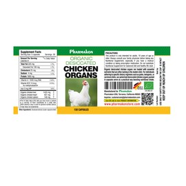 Desiccated Chicken Organs, 150 Capsules, Liver, Hearth and Spleen.