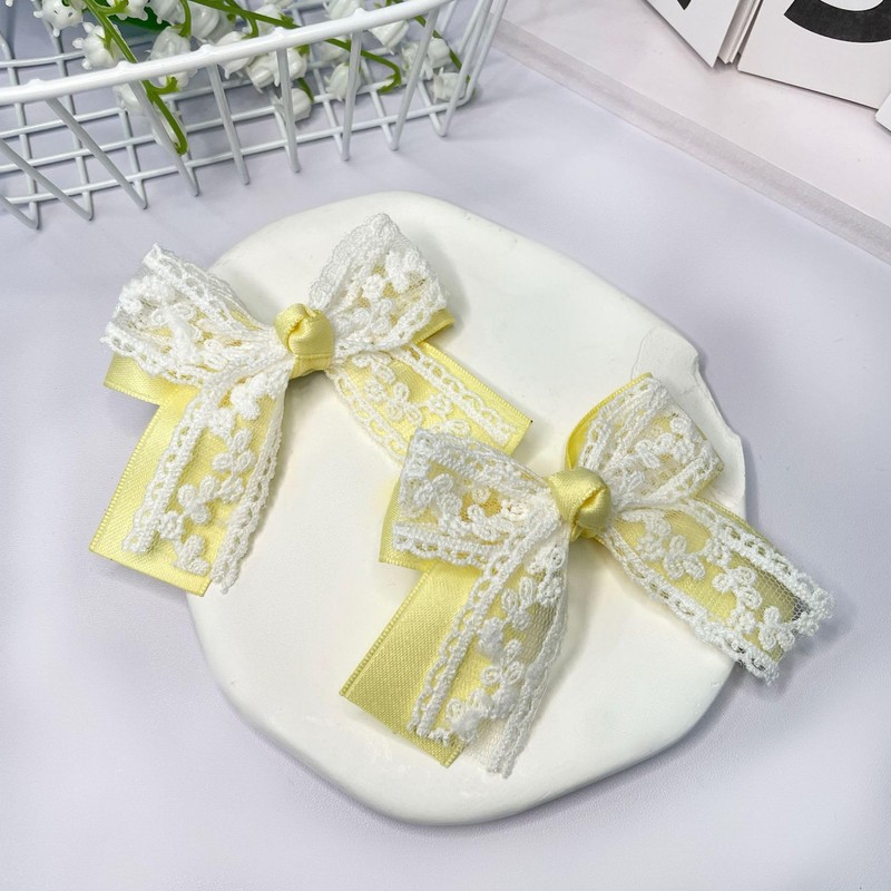 Floral Lace Ribbon Clips, Set of 2, Yellow