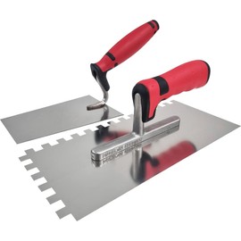 Maurerfreund, Tiling Set 2-Piece with Smoothing Trowel Rust-Proof Teeth 8 x 8 mm and Stainless Steel Trowel Rust-Proof Made in Germany