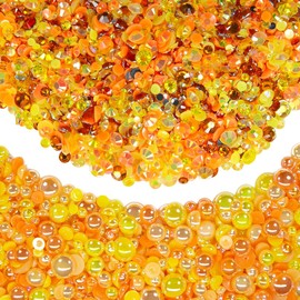 qiipii 2Bags DIY Bundles Pack, 1 Half Pearls+1 Resin Rhinestones for Bedazzling Crafting 3-10mm Lemon Yellow Orange Yellow AB Colorful Gems Diamonds for Face Eyes Makeup Tumblers Bottles Crafts Shoes