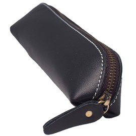 BAWAKO Pencil Case Made of High-Quality Leather, Compact Beautiful Pen Case Handmade with Zip for School Student, Cosmetic Bag, Makeup Bag, black, Cosmetic bag