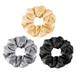 OLESILK 100% Silk-Scrunchie for Women, Silk-Hair-Scrunchies for Curly Hair, Silk Hair Ties, Elastics Ponytail Holder, 3 Piece