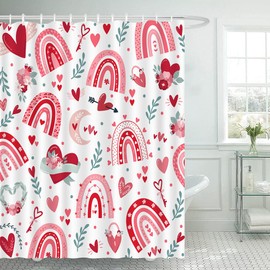 CYREKUD 72" x 72" Valentine's Day Rainbow Shower Curtain Red Love Heart Abstract Bathroom Set Spring Holiday Home Bath Bathtub Decor Durable Fabric Machine Washable with 12 Hooks