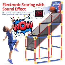 Kids Arcade Basketball Game with Electronic Scoreboard and Cheer Sounds, Indoor Outdoor Basketball Hoop with 4 Balls, Game Toy Gift for Ages 3-12 Boys and Girls