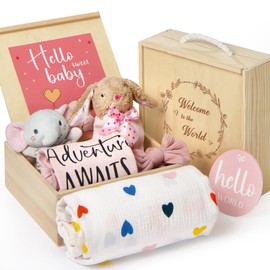 for Girls - New Born Baby Girls Gift Basket - Baby Gifts for Newborn Girl Essentials Stuff - Gender Reveal Ideas Welcome Baby Girl