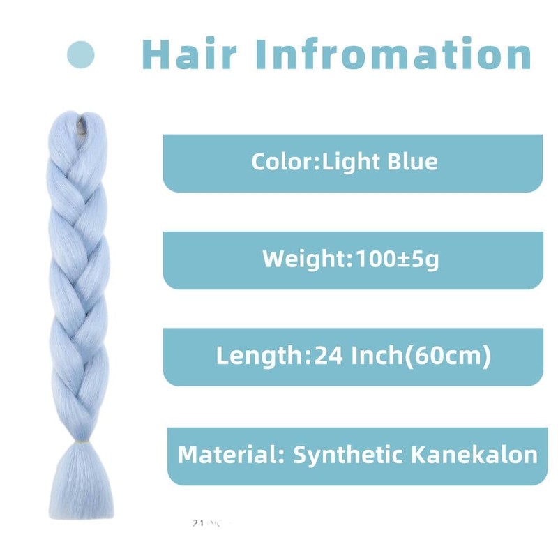 Light Blue Synthetic Hair for Braiding, 24 Inches/61 cm, 3