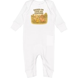 inktastic Raised on Love and Sunshine Cute Farm Animals Baby Romper Coveralls 6 Months White 46539