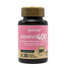 Biomiral Biomivit-400 Multivitamínico Mujer - Vitamina C, B12, Ácido Fólico, Omega 3, Hierro - 30 Cápsulas - Suplemento Bienestar Femenino - Libre de 
