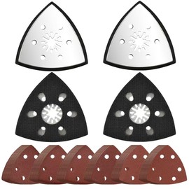 URHELP 4 Stück Schleifplatte Set, 93mm Multitool Schleifplatter, 6-Loch-Dreiecksplatte Kit, Fein Schleifplatte, mit 24 Dreieckschleifer Schleifpapier, für Schleifen Und Polieren