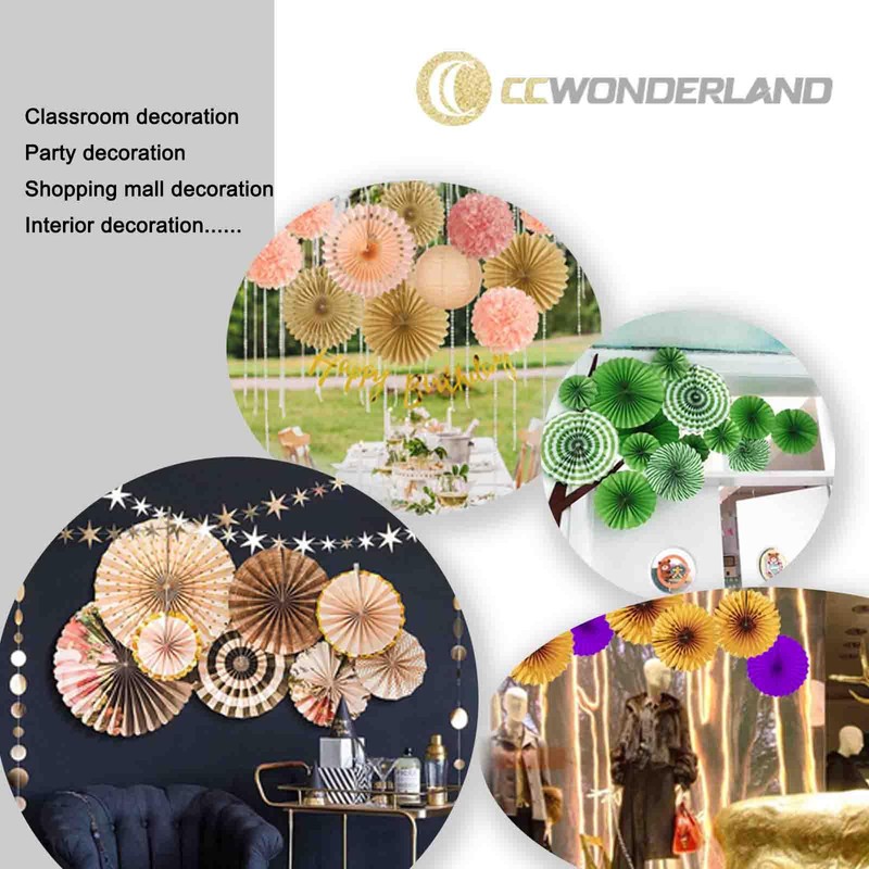 Dark Green and Yellow Round Party Hanging Paper Fans Decorations