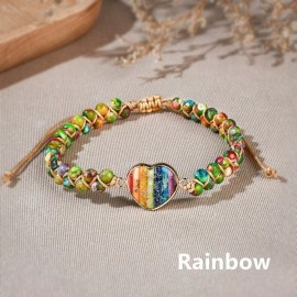 Rainbow Love Bracelet Chakra Healing Reiki Jasper Braided Bracelet Gift for Her