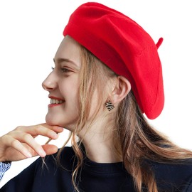 2 Layers Warm Beret Cap - Red Beret Hats for Women French Hat Beanie Cap Womens
