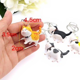 JZK 4x Cute chubby cat keyrings, 3D mini toy cat with keychain, cat themed birthday party favours gadget, kids party bag fillers giveaways thankyou gift, cat lover gift