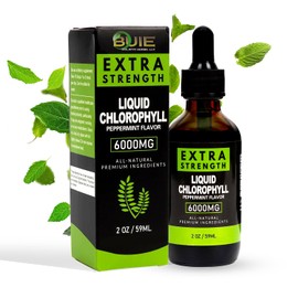 BUIE Liquid Chlorophyll Drops 6000mg -2 oz / 59ml | Extra Strength Peppermint Formula | Immune Support, Cellular Energy & Detox Cleanse | Vegan, Non-GMO Supplement