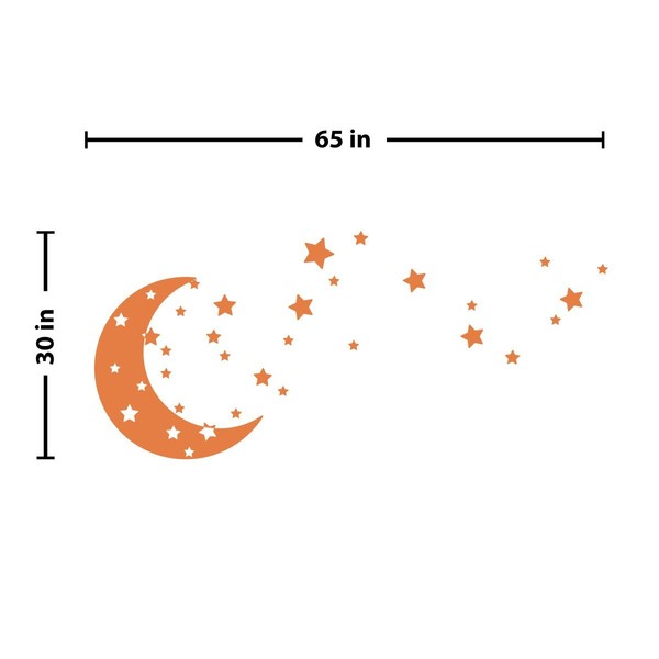 Moon and Stars Night Sky Vinyl Wall Art Decal Sticker Design for Nursery Room DIY Mural Decoration (Persimmon, 30x65 inches)