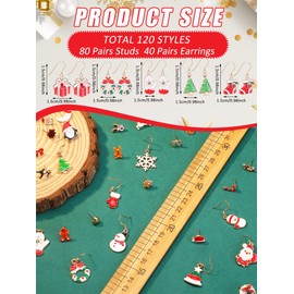 120 Pairs Christmas Stud Earrings Bulk for Christmas Gifts for Women Christmas Drop Dangle Earrings Holiday Earrings Snowflake Stocking Santa Claus Elk Stud Earrings Cute Festive Jewelry