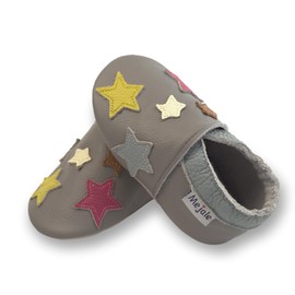 Mejale Baby Soft Leather Shoes Boy Toddler Non-Slip Sole Moccasins Girl Infant Light Gray Slipper,Stars,6-12 Months,M