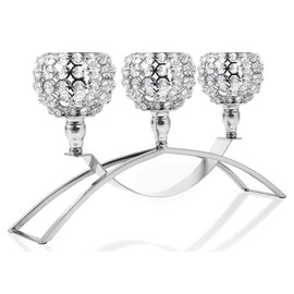 Silver Bling Crystal Candle Holder 3 Wick Unique Votive Tea Light Candle Holders Centerpiece Table Decorations for Dining Room Living Room Decor Housewarming Party (Silver-Tall 8.6")