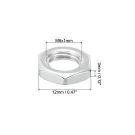 PATIKIL M8 x 1.0 Steel Hex Nuts, 60 Pack, Metric Thread, Galvanised Fittings, Nuts, Screw Bolts, Mounting Parts for Lamps, Machines, Repair, 3 mm Height