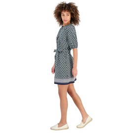 Nautica Jeans Women's Foulard-Print Linen-Blend Puff-Sleeve Shirtdress (Salted Lime, Medium)