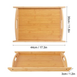 Geytetqi 4 Pack 17.3 Inch Large Bamboo Serving Tray with Handle, Decorative Bamboo Breakfast Tray for Breakfast, Kitchen, Outdoor Picnic, Snack (17.3 x 12 x 1.2 Inch)