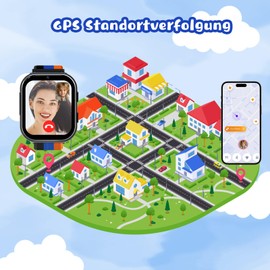 PTHTECHUS Smartwatch Children's GPS Children's Watch Phone with 4G Call Function, Video Call, WiFi, Camera, SOS, Chat for Boys Girls (Black)