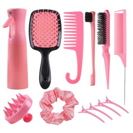 12 Pcs Hair Brush Set, 3 Pieces Slick Back Hair Brushes for Toddlers, Women, Detangling Brush for All Typs of Hair, Edge Bristles Wide Tooth Rat Tail Combs for Baby Girls Boys(pink)