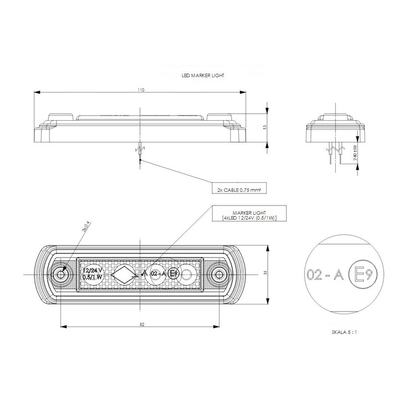 BUL BARS 2 x 4 SMD LED White Side Light