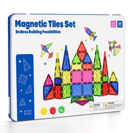 Jumbo Magnetic Tiles with Secure Metal Case, 32 Pcs Large Magnetic Building Blocks for Kids 3-8, STEM Toys for Toddlers, Preschool Learning Montessori Toys, Age 3+ Boy Girl Gift