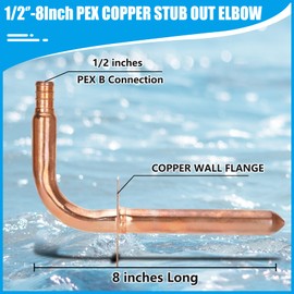 Pack of 10 Copper Stub Out Elbows with Wall Flange Stub Out 1/2’’-8inch Lengh- Easy to Install, Lead-Free-PEX-B,C Stub Out Accessories,Barb Crimp PEX-B Copper Stub Out Elbow with Wall Flange