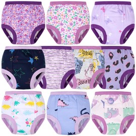 BIG ELEPHANT 10 Packs Baby Girls' and Boys' Potty Training Pants, 100% Cotton Absorbent Training Underwear for Toddler, 4T