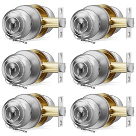 AmzGod 6 Pack Door Knob with Lock and Key, Keyed Different Entry Door Knobs,Interior and Exterior Door Lock for Front Bedroom/Bathroom Door Knobs Brushed Nickel Finish