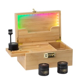 MKQ Storage Box with Lock,Bamboo Storage Box with Combination,Smell Proof Box with Removable Tray and Jars,Decorative Box Set with Light (Bamboo)
