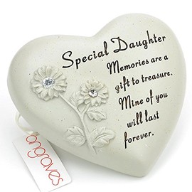 Angraves Special Daughter Flower Diamante Heart Graveside Memorial Ornament Plaque With Verse