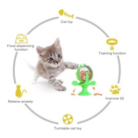 MIXNEX Spinning Cat Windmill Toy – Light-Up Cat Scratcher & Self-Grooming Spinner with Suction Cup – Interactive Cat Toy with Spring Bounce Balls & Rotating Disc – Green Lucky Wheel Design