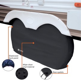 Classic Accessories Over Drive RV Dual Axle Wheel Cover, Wheels 27"-30"DIA, Black, Motorhome Trailer Camper Van, Heavy-Duty Vinyl, Universal Fit, Polyester, Camper Travel Trailer Accessories
